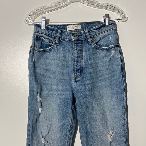 Abercrombie & Fitch The Dad High Rise Button Up Distressed Blue Jeans Women’s 0 - Picture 2 of 7